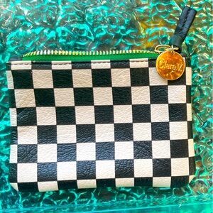 SOLD🌞NEW Clare V Coin Clutch in Black & Cream Checkers